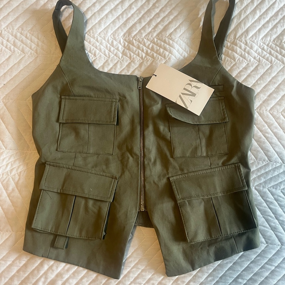 Zara Khaki Green Cargo Vest